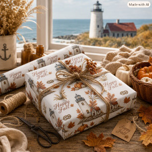 Autumn Lighthouse Brown Orange Fall Season  Wrapping Paper