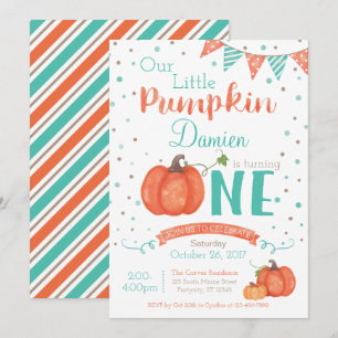 Autumn Little Pumpkin 1st Birthday Invitation