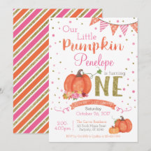 Autumn Little Pumpkin 1st Birthday Invitation