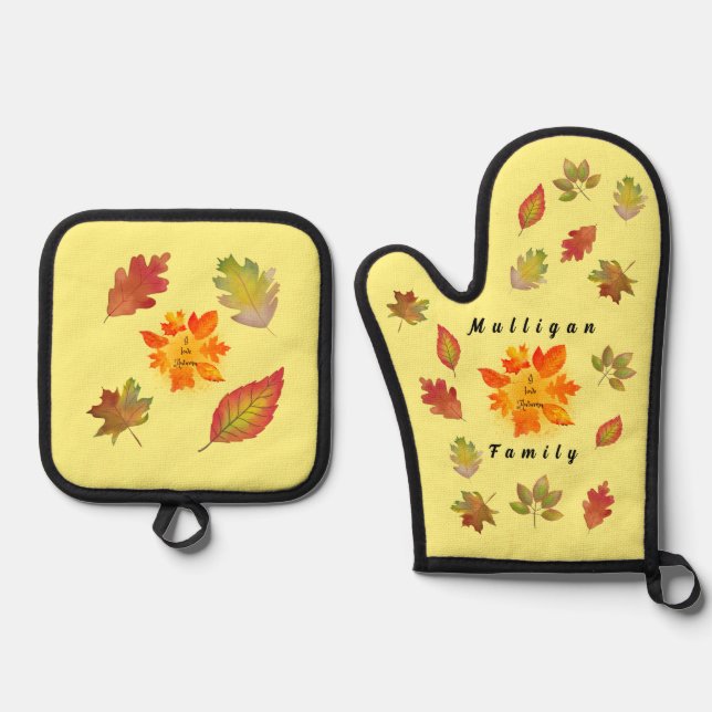 Autumn Love Oven Mitt & Pot Holder Set (Front)