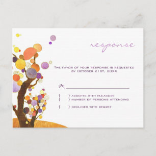 Autumn Love Trees Purple Wedding RSVP Invitation Postcard