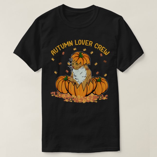 Autumn Lover Crew Cute Kitty Cat Pumpkin Falling L T-Shirt (Design Front)