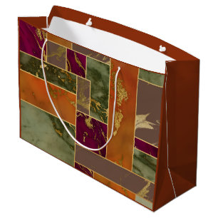 Autumn Luxury   Geometric Gold Jewel Tone Marble Large Gift Bag