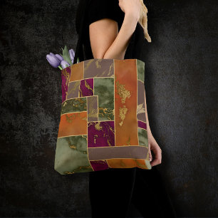 Autumn Luxury   Geometric Gold Jewel Tone Marble Tote Bag