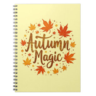 Autumn Magic Fall Leaves Seasonal Typography Desig Notebook
