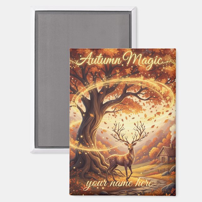 Autumn Magic Forest Deer Personalized Magnet (Recto/Verso)