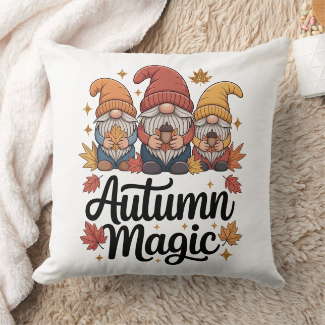 Autumn Magic Gnomes Throw Pillow (Blanket)