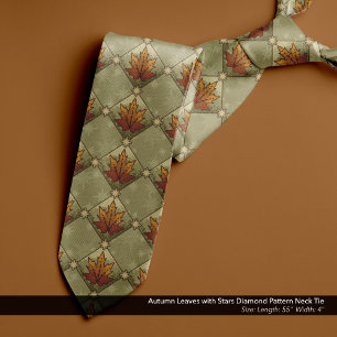 Autumn Magic Leaves and Stars Diamond Pattern Tie