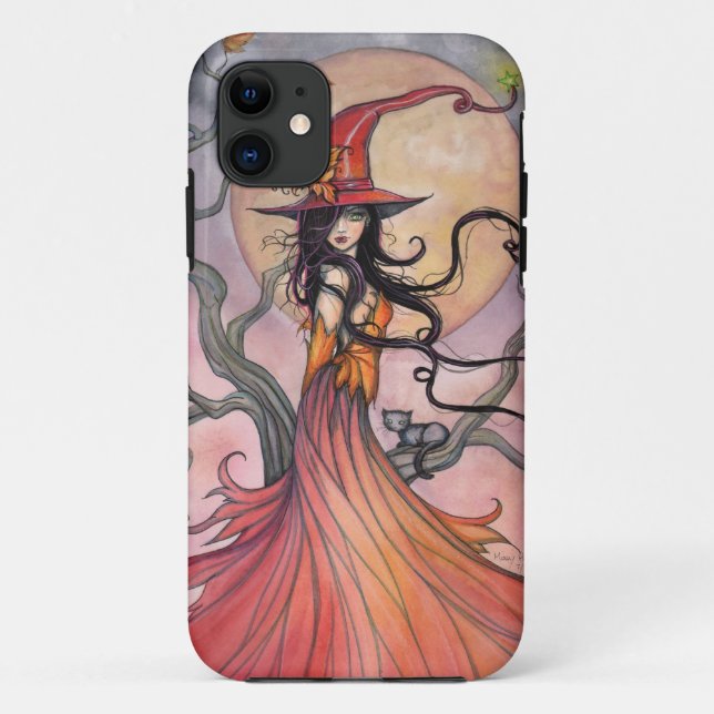 Autumn Magic Witch and Cat Fantasy Art Case-Mate iPhone Case (Back)