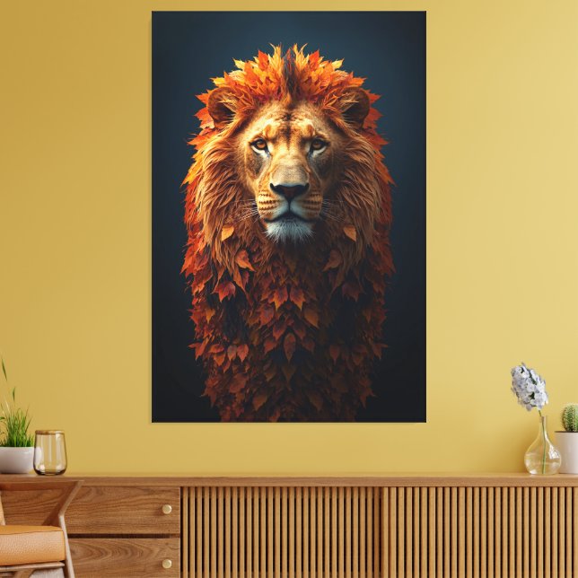 Autumn Majesty – Regal Lion with Autumn Mane Canvas Print (Insitu(LivingRoom))