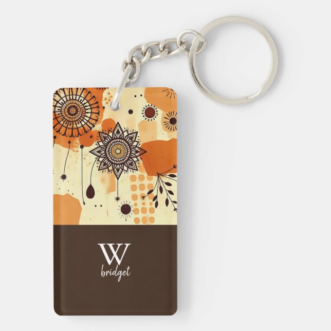 Autumn Mandala Boho Chic Floral Tones Keychain (Back)
