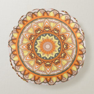 Autumn Mandala Cozy Fall Boho Autumn Orange Round Pillow
