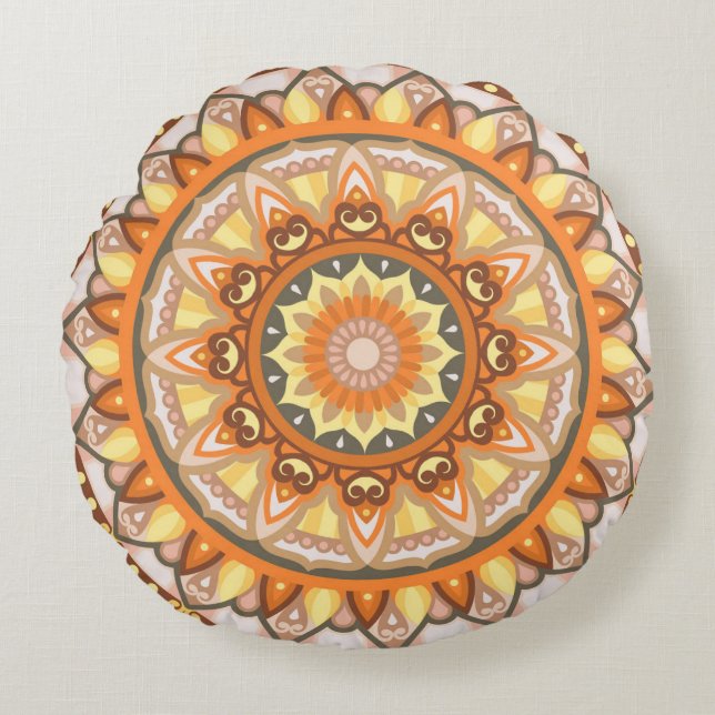 Autumn Mandala Cozy Fall Boho Autumn Orange Round Pillow (Front)