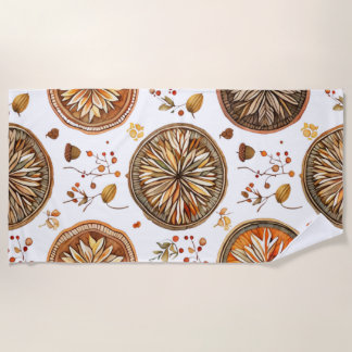 Autumn Mandala Pattern Beach Towel