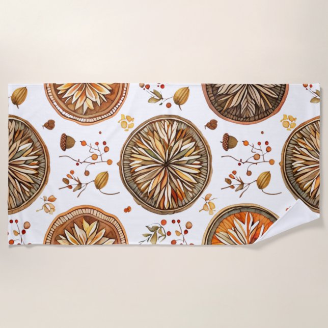 Autumn Mandala Pattern Beach Towel (Front)