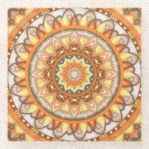 Autumn Mandala Warm Fall Drink Cozy Boho Decor Glass Coaster