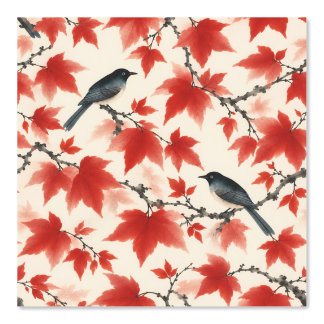 Autumn Maple and Birds Japanese Art Wallpaper