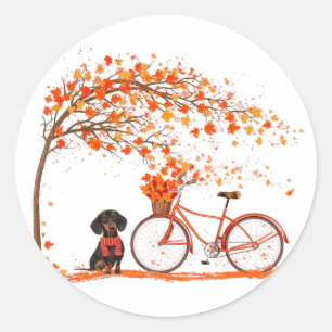 Autumn Maple Dachshund Leaf Fall Cycling Cute Wien Classic Round Sticker