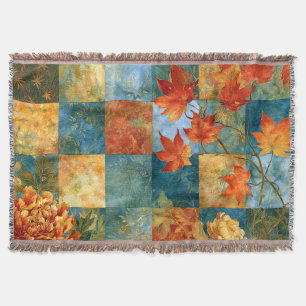 Autumn Maple Leaf Botanical Patchwork Throw Blanket
