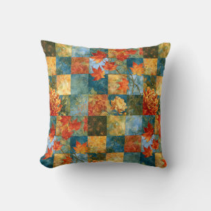Autumn Maple Leaf Botanical Patchwork Throw Pillow