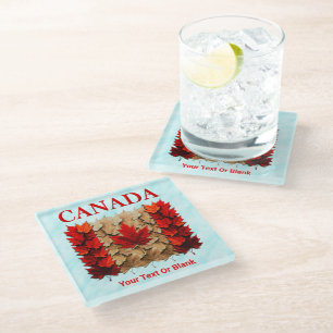 Autumn Maple Leaf Canadian Flag Glass Coaster