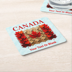Autumn Maple Leaf Canadian Flag Square Paper Coaster