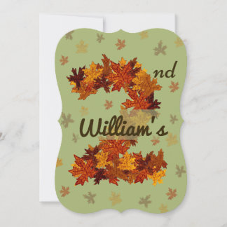 Autumn Maple Leaf Orange Brown Yellow 2nd Birthday Invitation