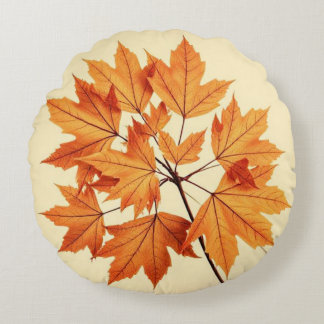 Autumn Maple Leaf Print: Fall Foliage Round Pillow