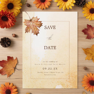 Autumn Maple Leaf Watercolor Save The Date Invitation