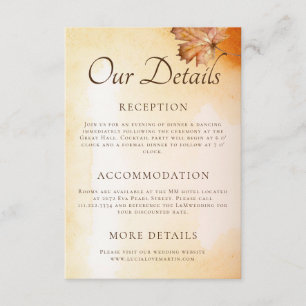 Autumn Maple Leaf Watercolor Wedding Detail Enclosure Card
