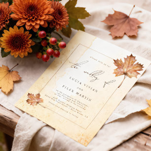 Autumn Maple Leaf Watercolor Wedding Invitation
