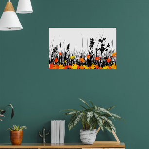 Autumn Maple Leaves and Wild Grass Silhouette  Poster