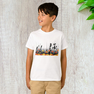 Autumn Maple Leaves and Wild Grass Silhouette  T-Shirt