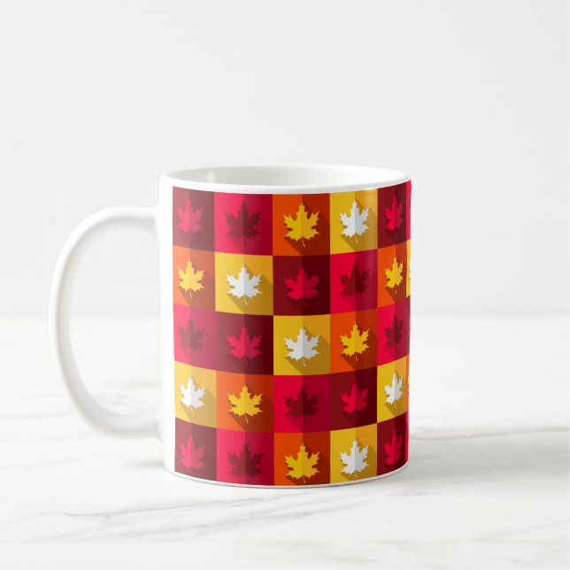 Autumn Maple Leaves Bright Patchwork Coffee Mug (Left)
