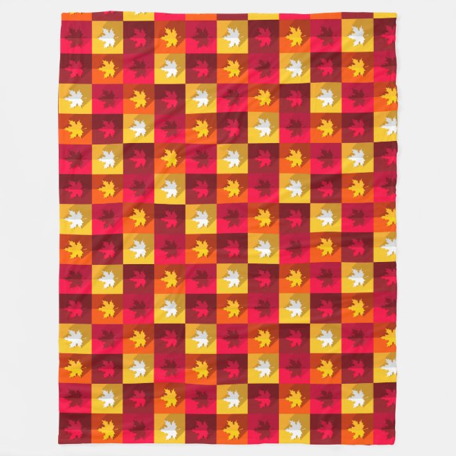 Autumn Maple Leaves Bright Patchwork Fleece Blanket (Front)