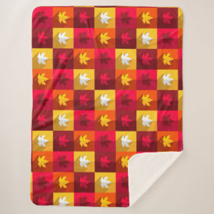 Autumn Maple Leaves Bright Patchwork Sherpa Blanket