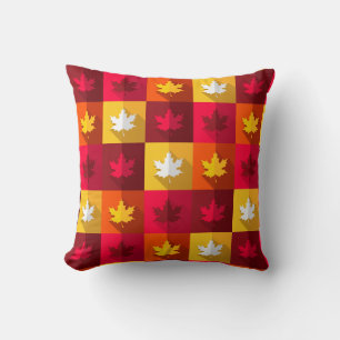 Autumn Maple Leaves Bright Patchwork Throw Pillow