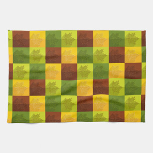 Autumn Maple Leaves, brown, gold, green Kitchen Towel