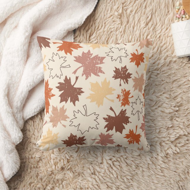 Autumn maple leaves earth tones throw pillow (Blanket)