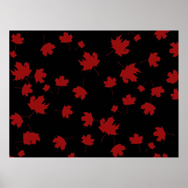 Autumn Maple Leaves on Black Background Poster (Front)