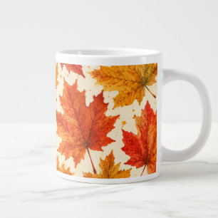 Autumn Maple Leaves Pattern Fall Orange Red Leaf Large Coffee Mug