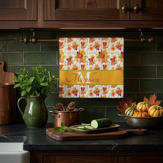 Autumn maple leaves pattern personalized kitchen towel (Creator Uploaded)