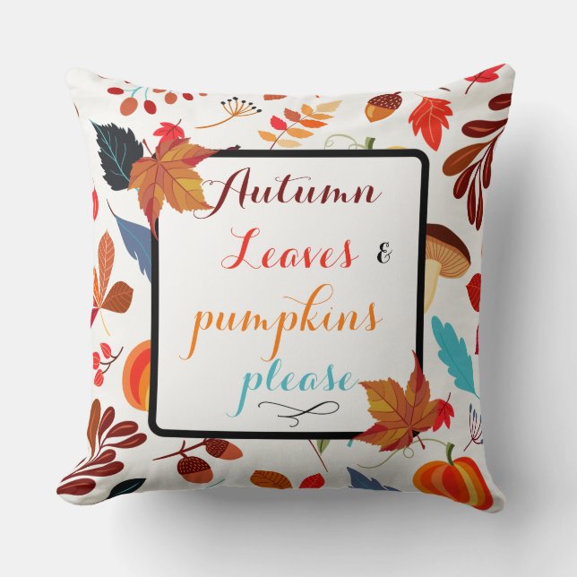 Autumn maple leaves pumpkin Halloween fall orange  Throw Pillow (Front)