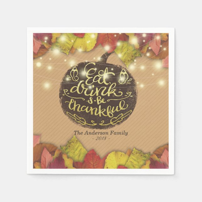 Autumn Maple Leaves Pumpkins Thanksgiving Dinner Napkin (Front)