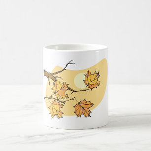 Autumn Maple Leaves with Branches and Sunset  Coffee Mug