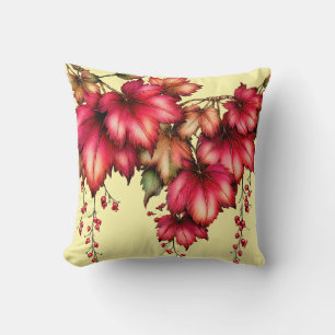 Autumn Maple Leaves with Red Berries Fall Design Throw Pillow