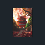 Autumn Maple Pagoda Temple Staircase Glow Canvas Print<br><div class="desc">A classic red pagoda temple stands at the top of a stone staircase enveloped by a breathtaking canopy of crimson, orange, and golden maple leaves in full autumn glory. Sunlight streams through the branches, casting warm rays across scattered foliage on the steps and illuminating the temple's graceful tiers and green-tiled...</div>