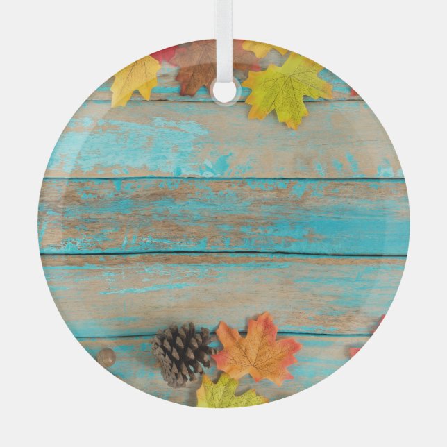 Autumn Maple: Pinecone Nature Frame. Glass Ornament (Front)