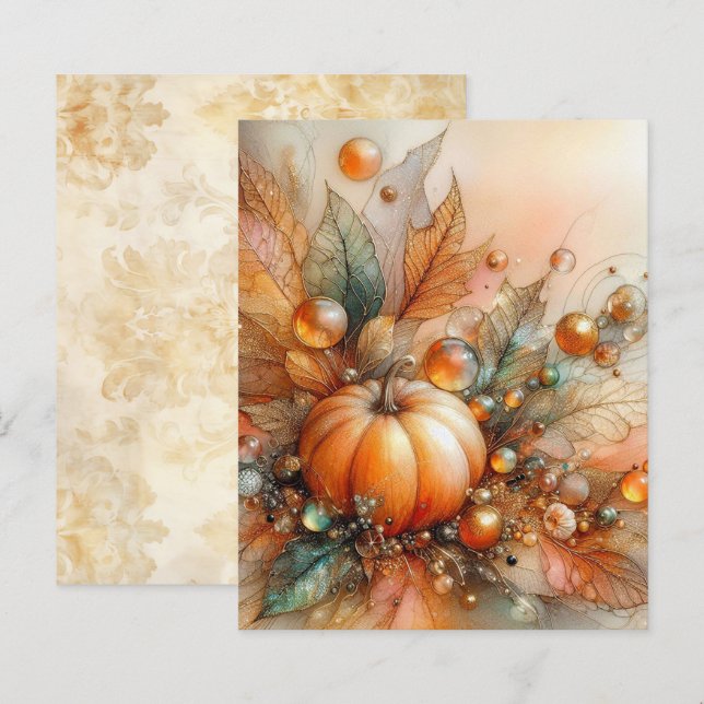 Autumn Maple Pumpkin Scrapbook Paper (Front/Back)