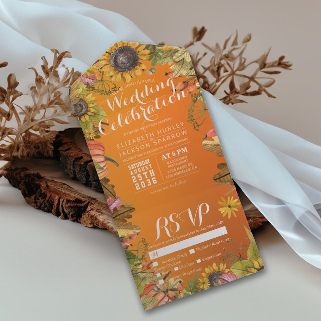 Autumn Maple Pumpkins Orange Gradient Wedding RSVP All In One Invitation (Creator Uploaded)